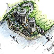 Waterfront tower and marina master plan sketch