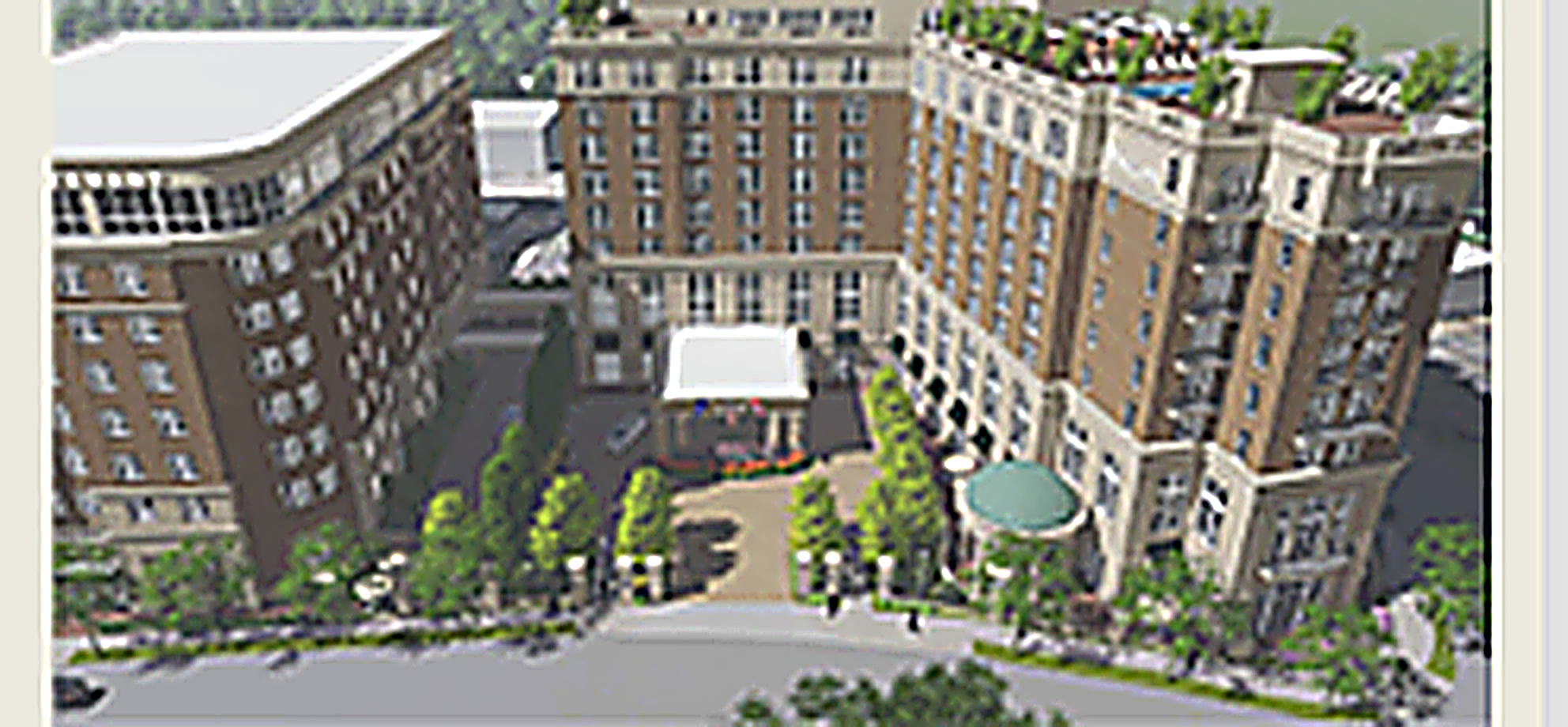 Aerial view of hotel and residential complex