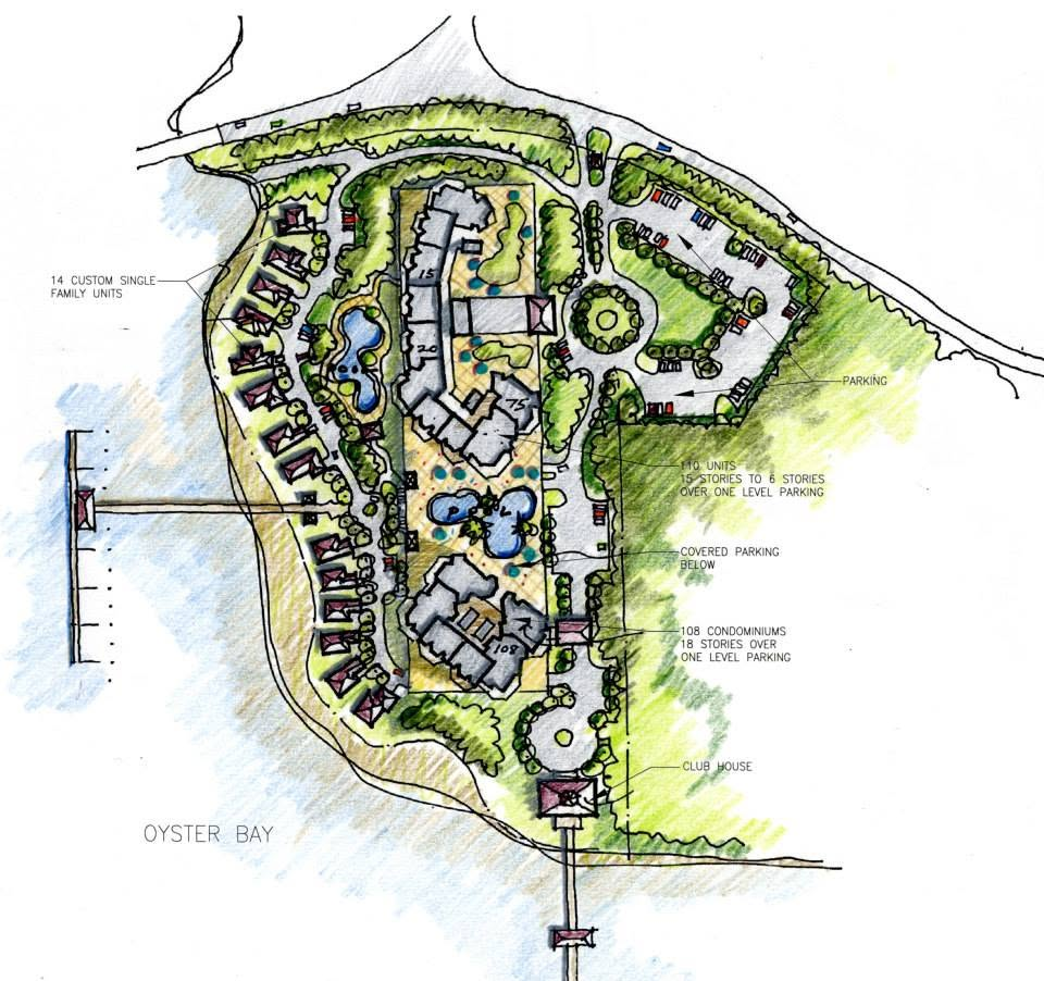 Oyster Bay residential community master plan with condominiums and custom homes