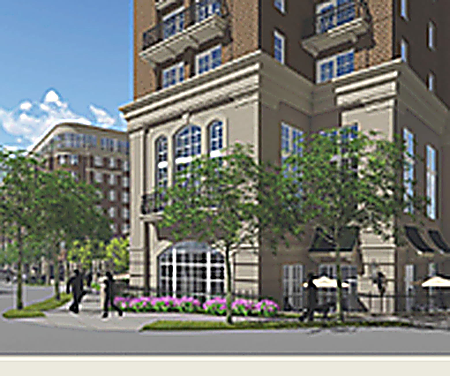 Brick hotel exterior street view
