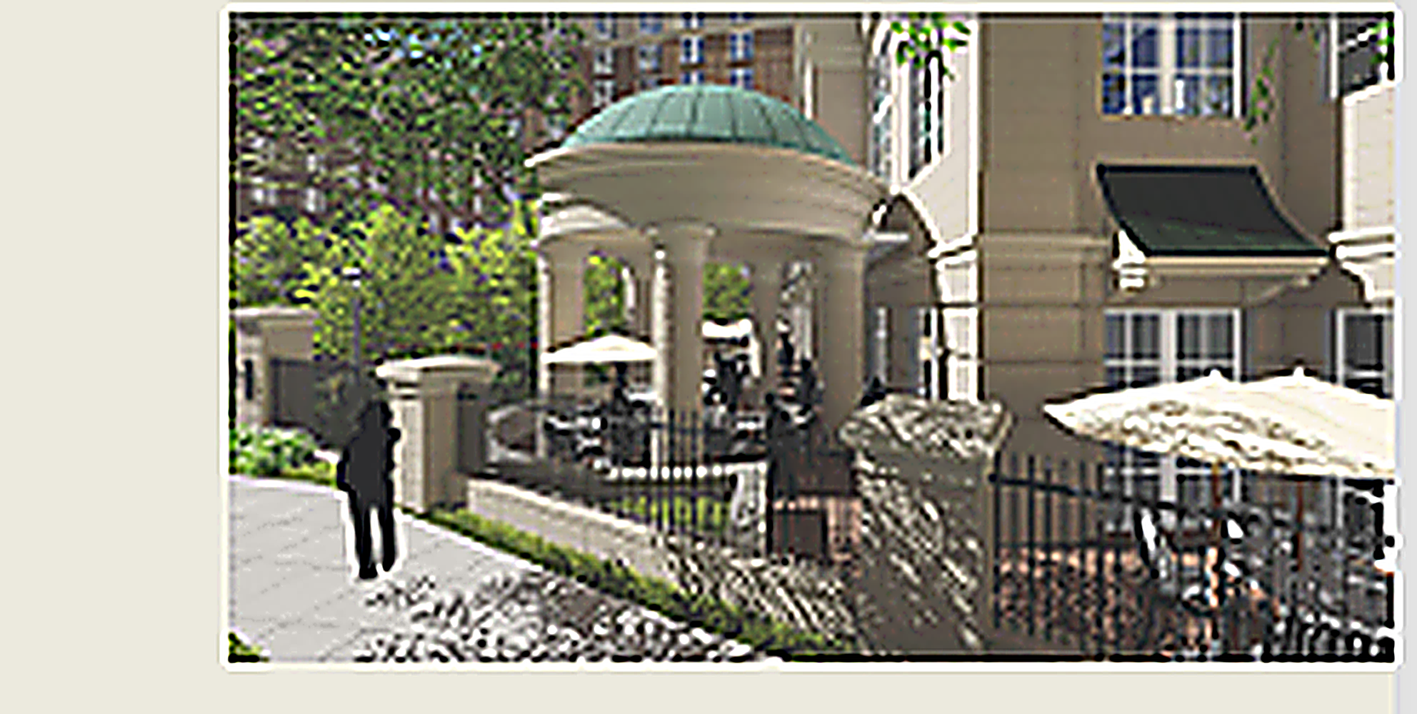 Hotel garden pavilion and awning detail